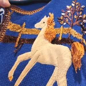 VTG Charter Club Women's Navy Horse Western Cardigan Sweater Polo Style Medium